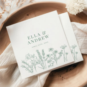 Serviette En Papier Mariage Fleur sauvage de Boho vert printemps