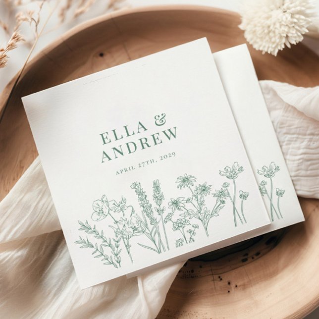 Serviette En Papier Mariage Fleur sauvage de Boho vert printemps (Créateur téléchargé)