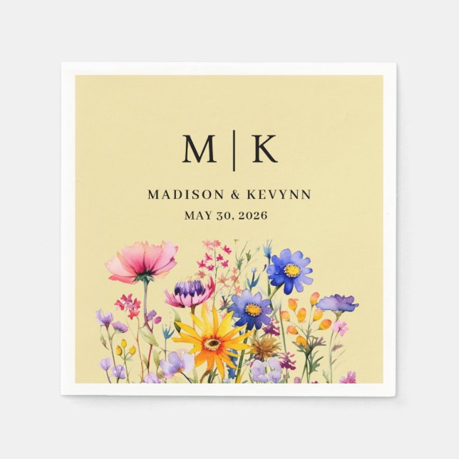 Serviette En Papier Mariage Fleur sauvage Elegant Boho (Devant)