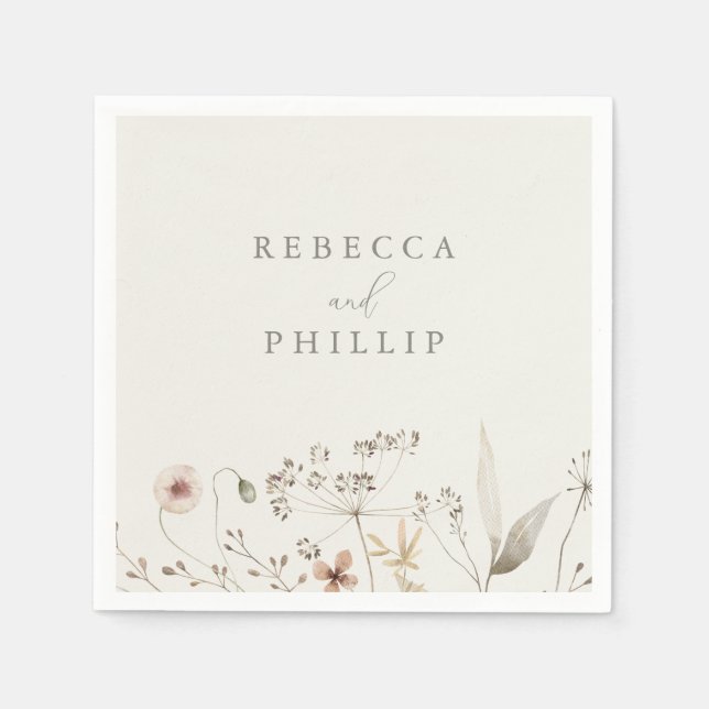 Serviette En Papier Mariage Fleur sauvage Elegant Boho (Devant)