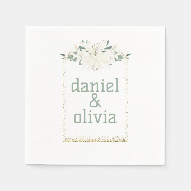 Serviette En Papier Mariage Fleur sauvage élégant Charm Green (Devant)
