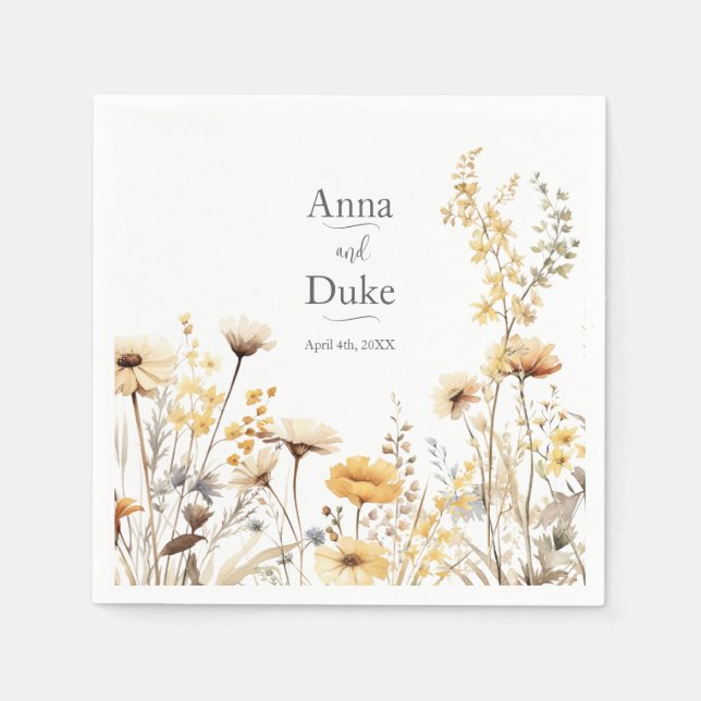 Serviette En Papier Mariage Fleur sauvage jaune (Devant)