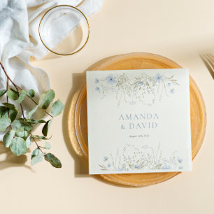 Serviette En Papier Mariage Fleur sauvage périphérique bleu