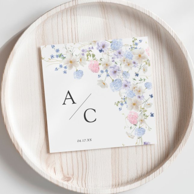 Serviette En Papier Mariage Fleur sauvage rose et violet printemps (Créateur téléchargé)
