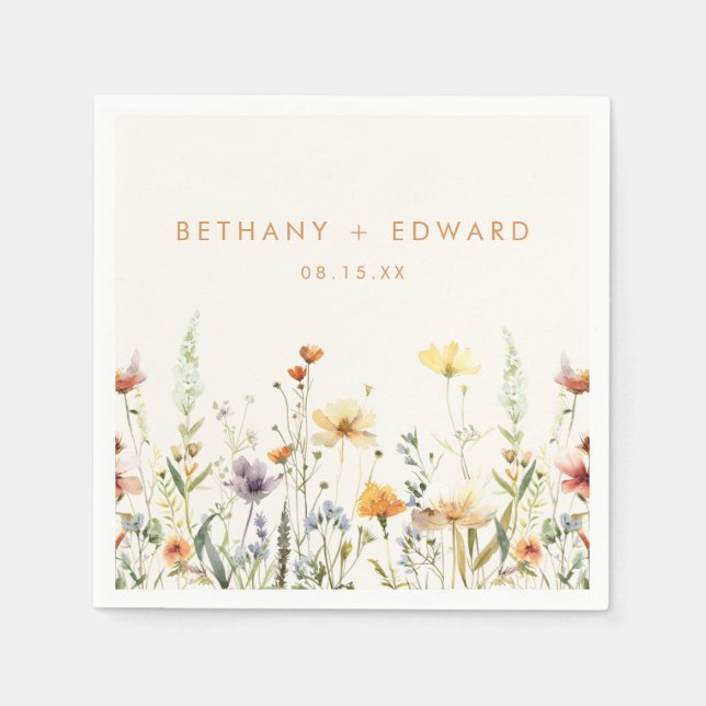 Serviette En Papier Mariage Fleur sauvage rustique (Devant)