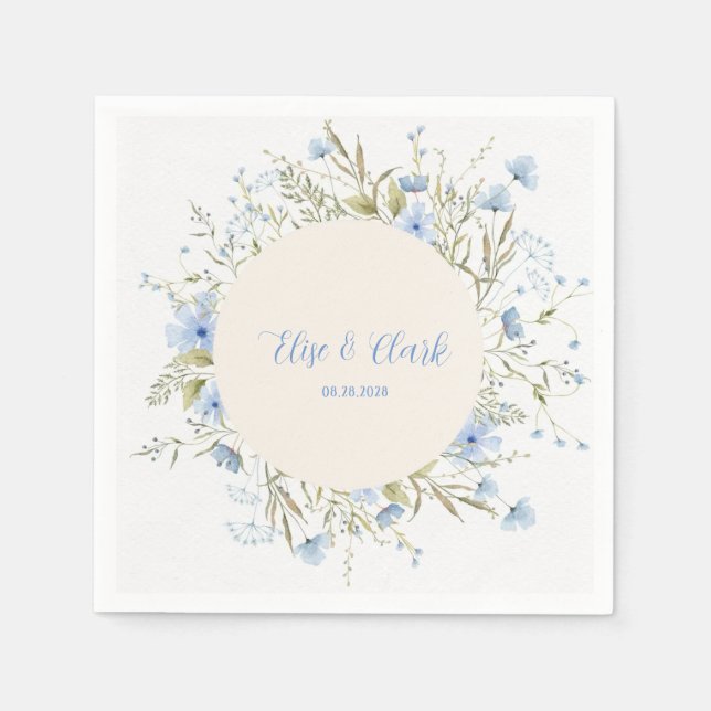Serviette En Papier Mariage Fleur sauvage rustique Dusty Blue Delicy (Devant)