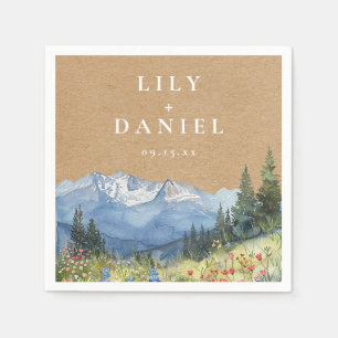 Serviette En Papier Mariage Fleur sauvage Rustique Kraft Mountain