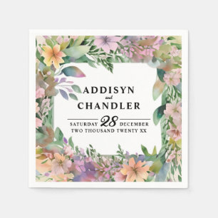 Serviette En Papier Mariage Fleur sauvage Whimsical Pastel Watercolor