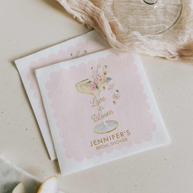 Serviette En Papier Mariage Fleurissant Rose Pâle Shower de Mariée (Love in Bloom Bridal Shower Napkins)