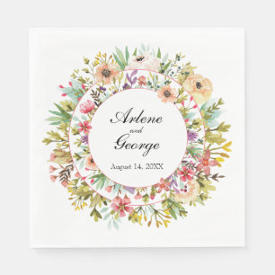 Serviette En Papier Mariage Fleurs de prairie aquarelle