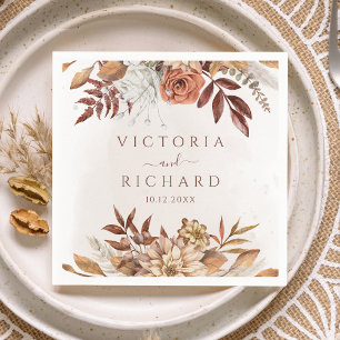 Serviette En Papier Mariage Fleurs de Terracotta Rouille Bohème Automn