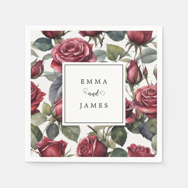 Serviette En Papier Mariage Fleurs Romantiques Roses Sombres (Devant)