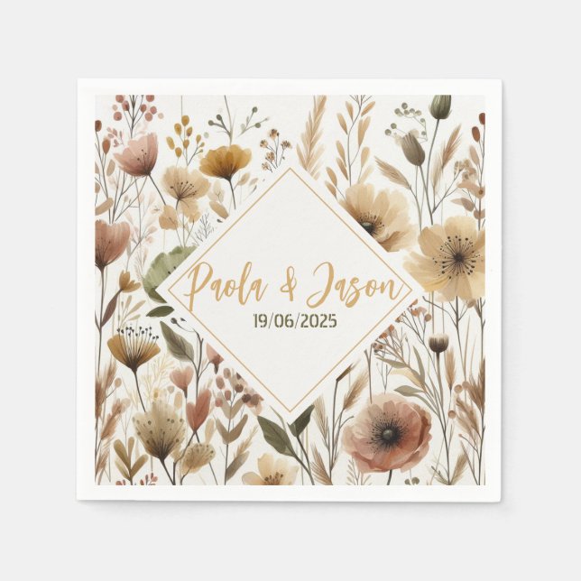 Serviette En Papier Mariage floral (Devant)