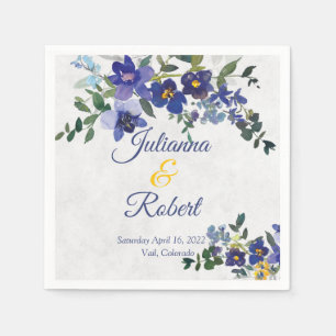 Serviette En Papier Mariage floral aquarelle bleu et jaune