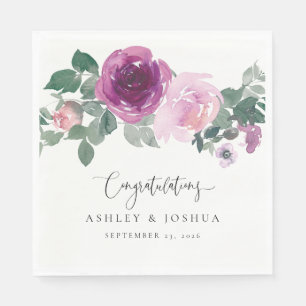 Serviette En Papier Mariage floral aquarelle ivoire rose magenta