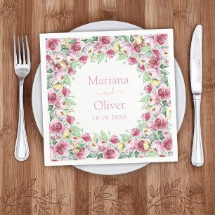 Serviette En Papier Mariage Floral Aquarelle Jaune Rose