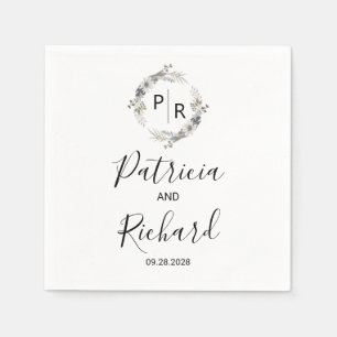 Serviette En Papier Mariage Floral Aquarelle Monogramme