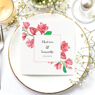 Serviette En Papier Mariage Floral Aquarelle Rose Blanc