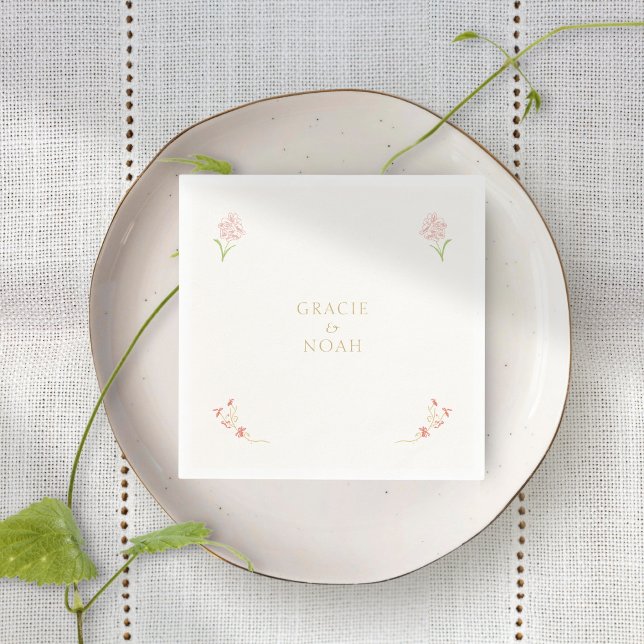Serviette En Papier Mariage floral blanc rose et ivoire (Créateur téléchargé)