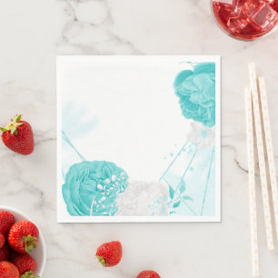 Serviette En Papier mariage floral blanc turquoise