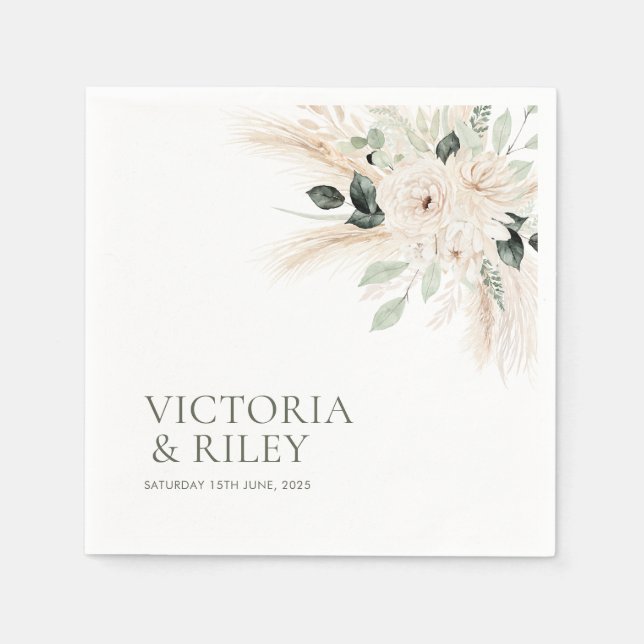 Serviette En Papier Mariage Floral blanc verdoyant serviettes VICTORIA (Devant)