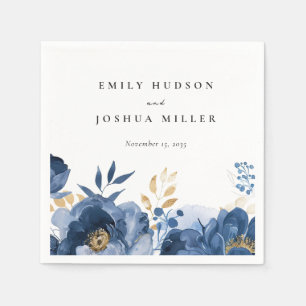 Serviette En Papier Mariage floral bleu bleu de Dusky