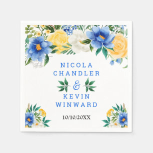 Serviette En Papier Mariage Floral Bleu et Jaune