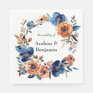 Serviette En Papier Mariage floral bleu et orange