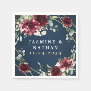 Serviette En Papier Mariage floral bleu marine Bourgogne bleu rose