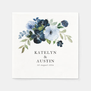 Serviette En Papier mariage floral bleu marine et bleu clair