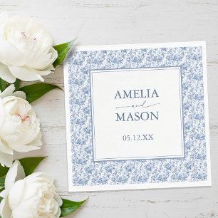 Serviette En Papier Mariage Floral Bleu Toile Victorienne Vintage 
