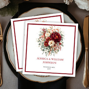 Serviette En Papier Mariage Floral Bohème Eucalyptus Rouge Profond Aut