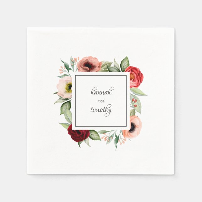 Serviette En Papier Mariage floral Boho rustique avec des noms (Devant)