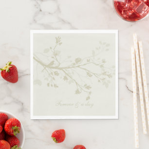 Serviette En Papier Mariage Floral Branches d'Oiseau Crème Verte