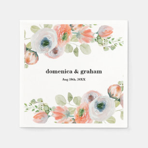 Serviette En Papier Mariage Floral Corail Abricot Romantique 
