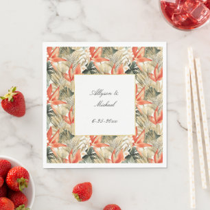Serviette En Papier Mariage Floral d'Anthurium Orange Tropical