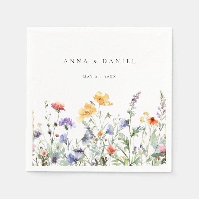 Serviette En Papier Mariage floral d'aquarelle dynamique (Devant)