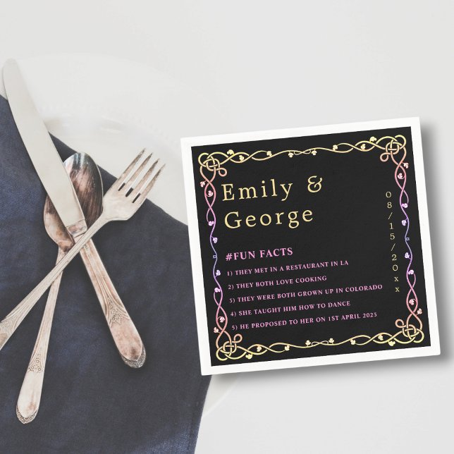 Serviette En Papier Mariage Floral De Frame De Neon Noir Et Blanc (Créateur téléchargé)