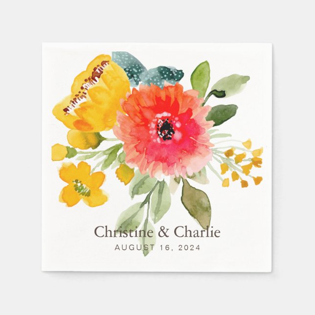 Serviette En Papier Mariage floral de l'aquarelle de printemps (Devant)