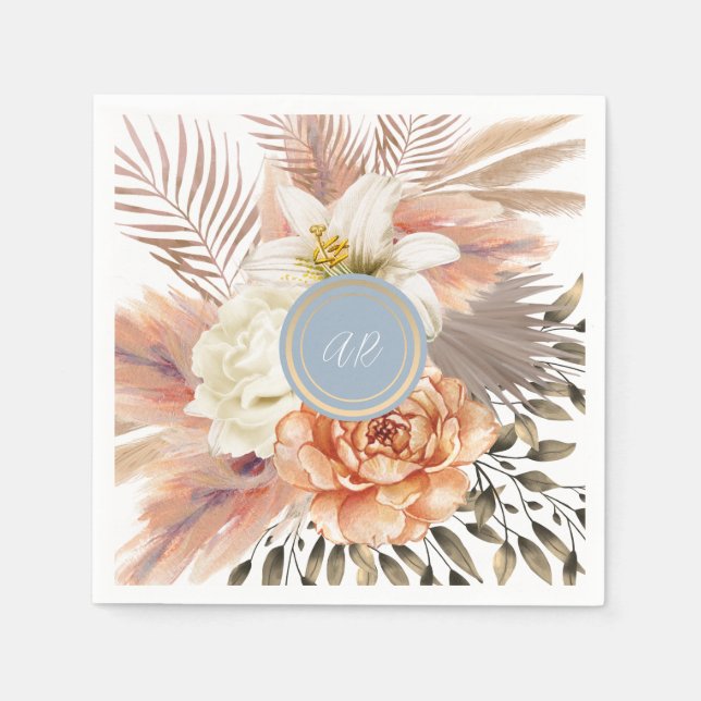 Serviette En Papier Mariage floral de Pêche bleue Dusty (Devant)