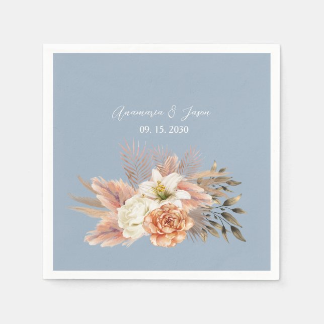 Serviette En Papier Mariage floral de Pêche bleue Dusty (Devant)
