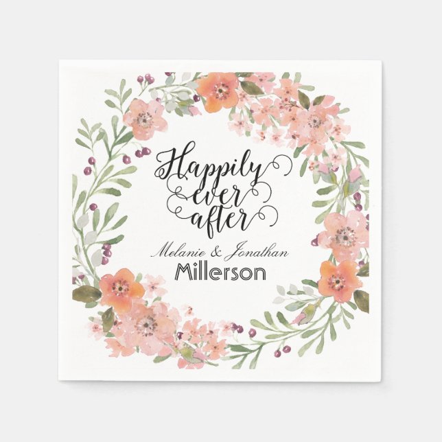 Serviette En Papier Mariage floral de Pêche romantique (Devant)