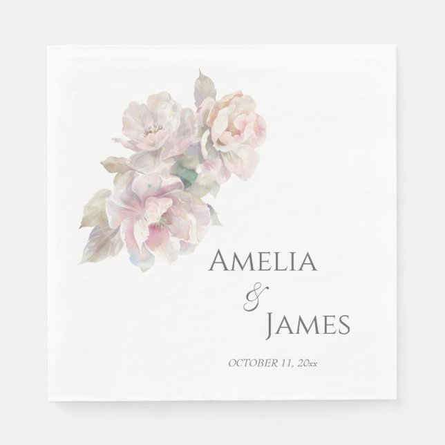 Serviette En Papier Mariage floral de pivoine rose romantique (Devant)
