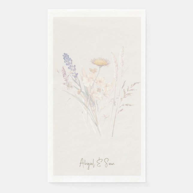 Serviette En Papier Mariage floral de script de crème (Devant)