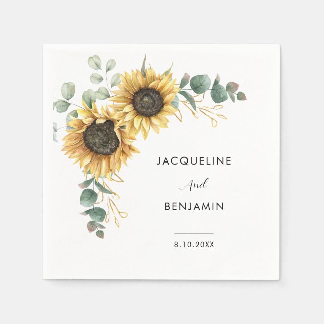 Serviette En Papier Mariage floral de tournesol (Devant)
