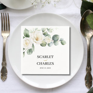 Serviette En Papier Mariage Floral de Verdure de Rose Blanche d'Eucaly