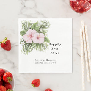 Serviette En Papier Mariage Floral d'Hibiscus Rose Tropical