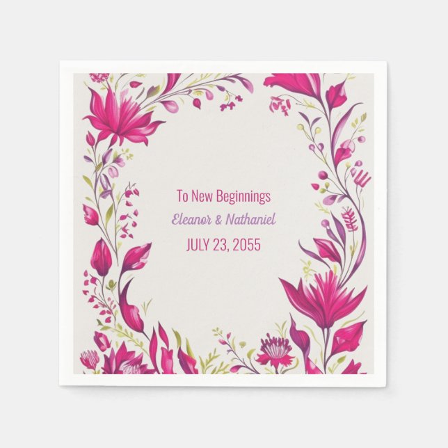 Serviette En Papier Mariage floral du jardin magenta de printemps (Devant)