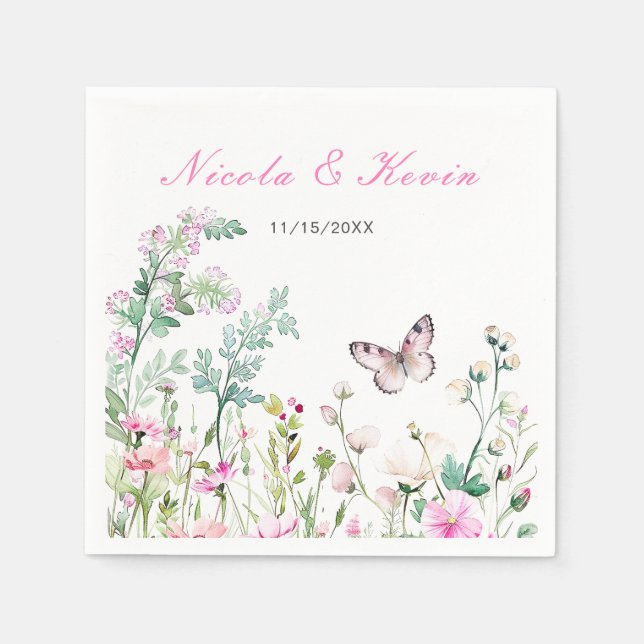 Serviette En Papier Mariage floral du papillon vert du printemps (Devant)