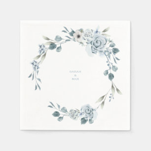 Serviette En Papier Mariage Floral Dusty Blue Couple Noms de serviette